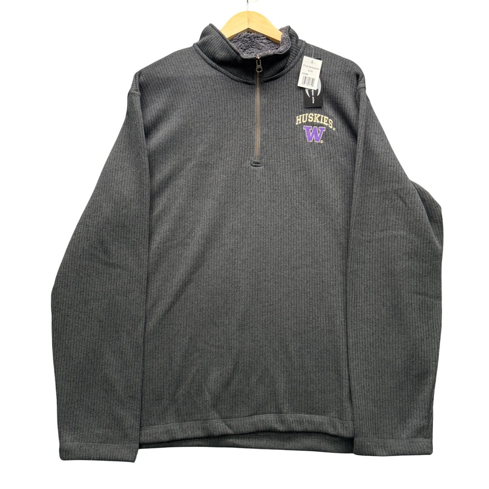 Champion Elite Washington Huskies Quarter Zip Pullover Mens XL Gray Sherpa